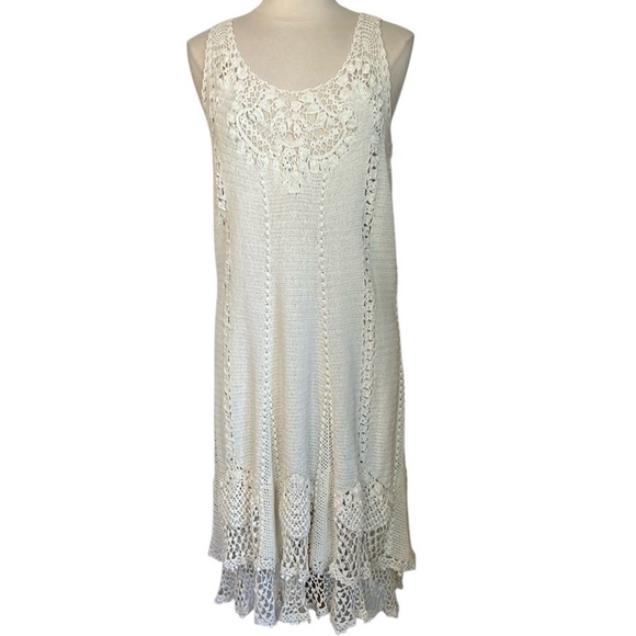 Polo Ralph Lauren Ivory Hand crafted Crochet Romantic Dress ruffle hem Size XL